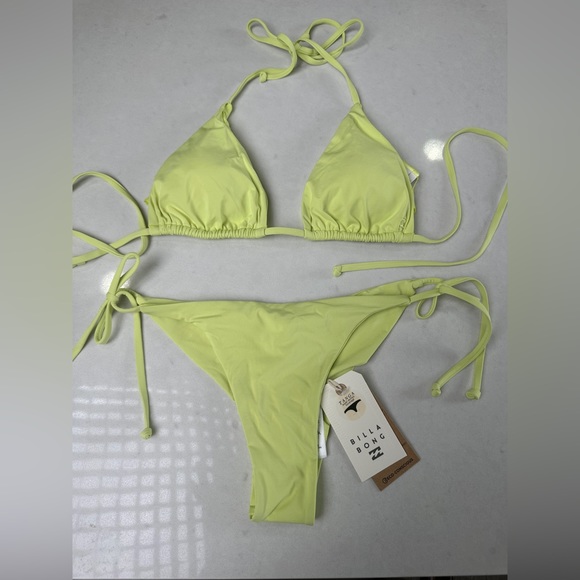 Billabong sol searcher lime green yellow tie bikini vacation summer NWT M & L - Picture 5 of 12